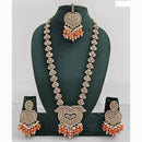 Rajwadi Collection Premium Crystal Stone And Pearl Long Necklace Set