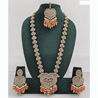 Rajwadi Collection Premium Crystal Stone And Pearl Long Necklace Set