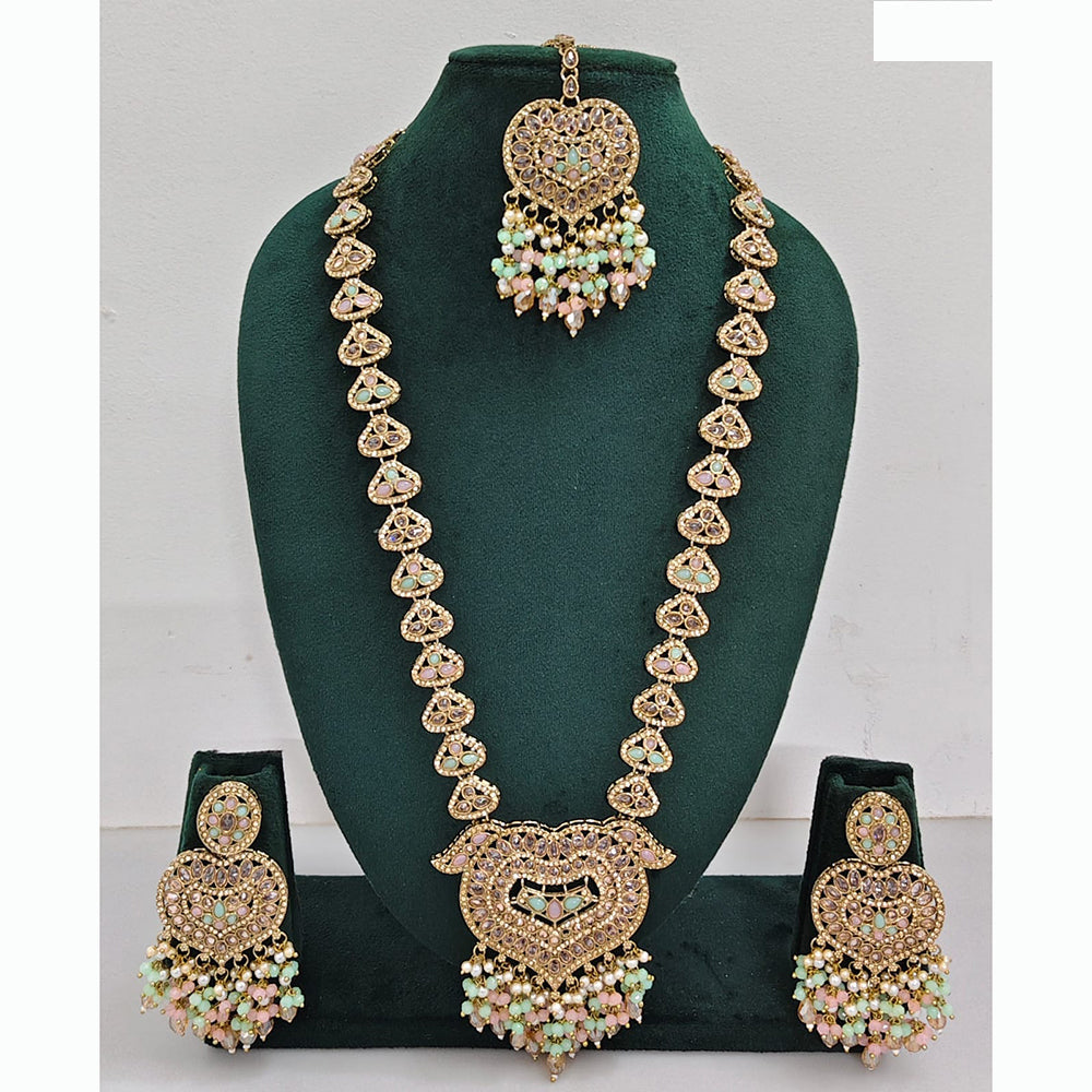 Rajwadi Collection Premium Crystal Stone And Pearl Long Necklace Set