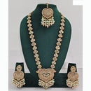 Rajwadi Collection Premium Crystal Stone And Pearl Long Necklace Set