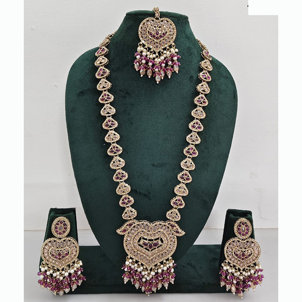 Rajwadi Collection Premium Crystal Stone And Pearl Long Necklace Set