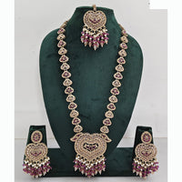 Rajwadi Collection Premium Crystal Stone And Pearl Long Necklace Set