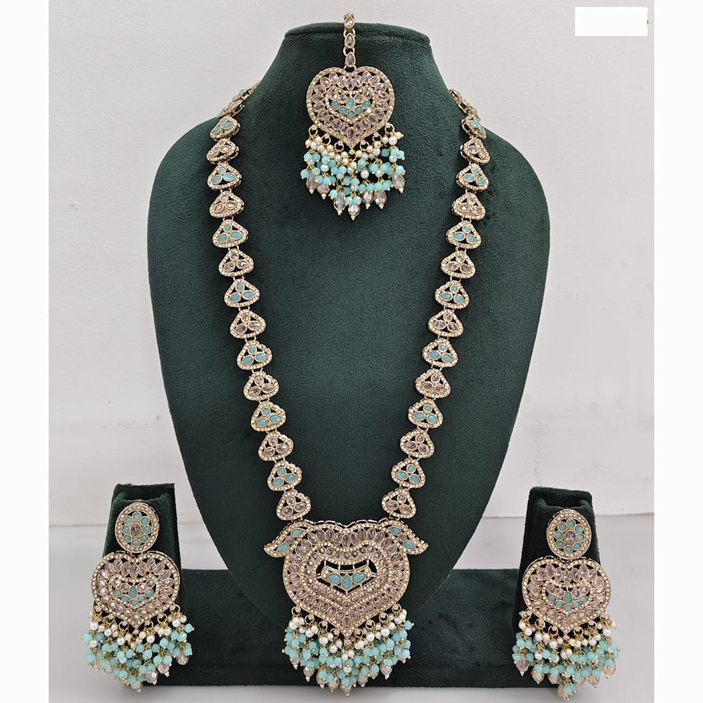 Rajwadi Collection Premium Crystal Stone And Pearl Long Necklace Set