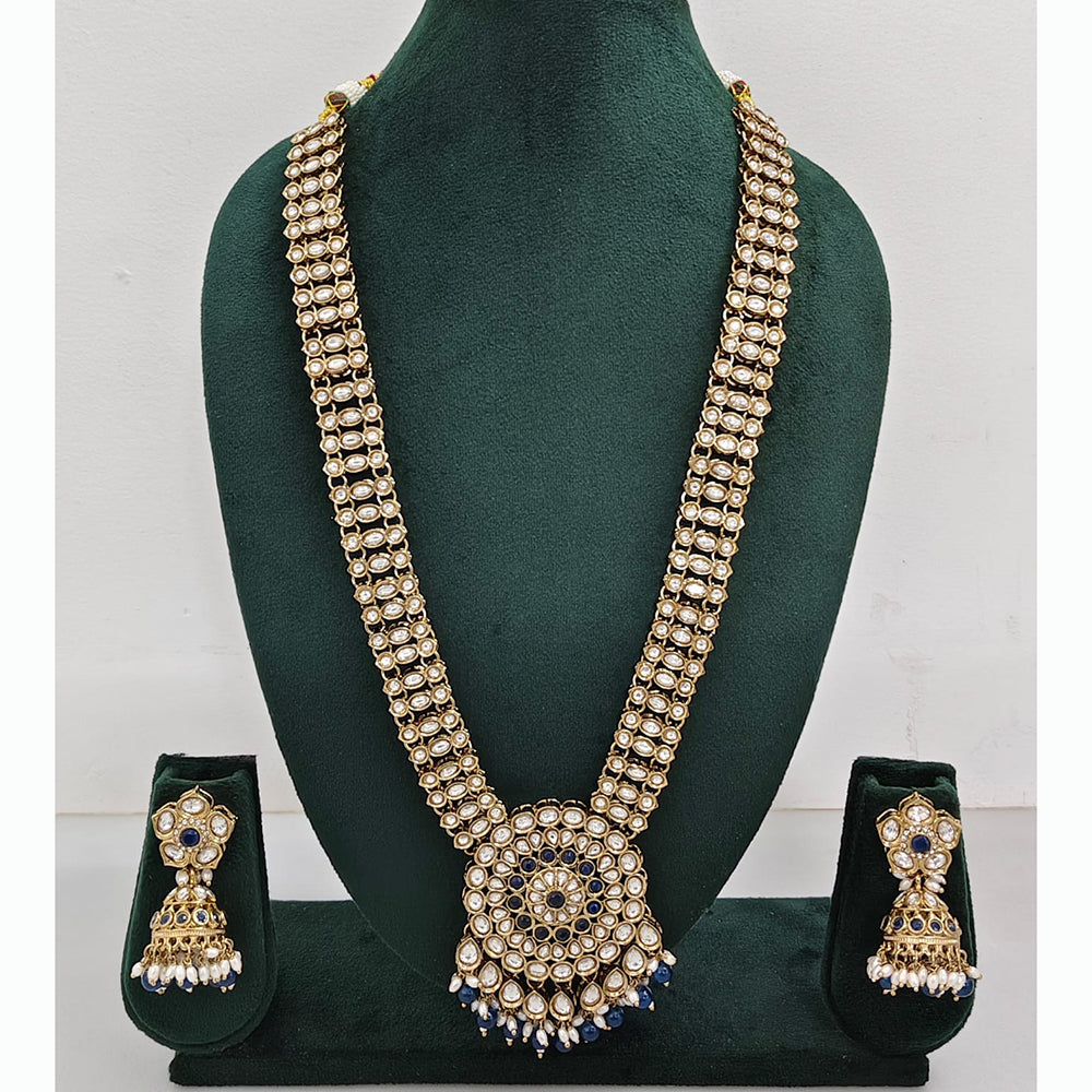 Rajwadi Collection Premium Kundan Stone And Pearl Long Necklace Set