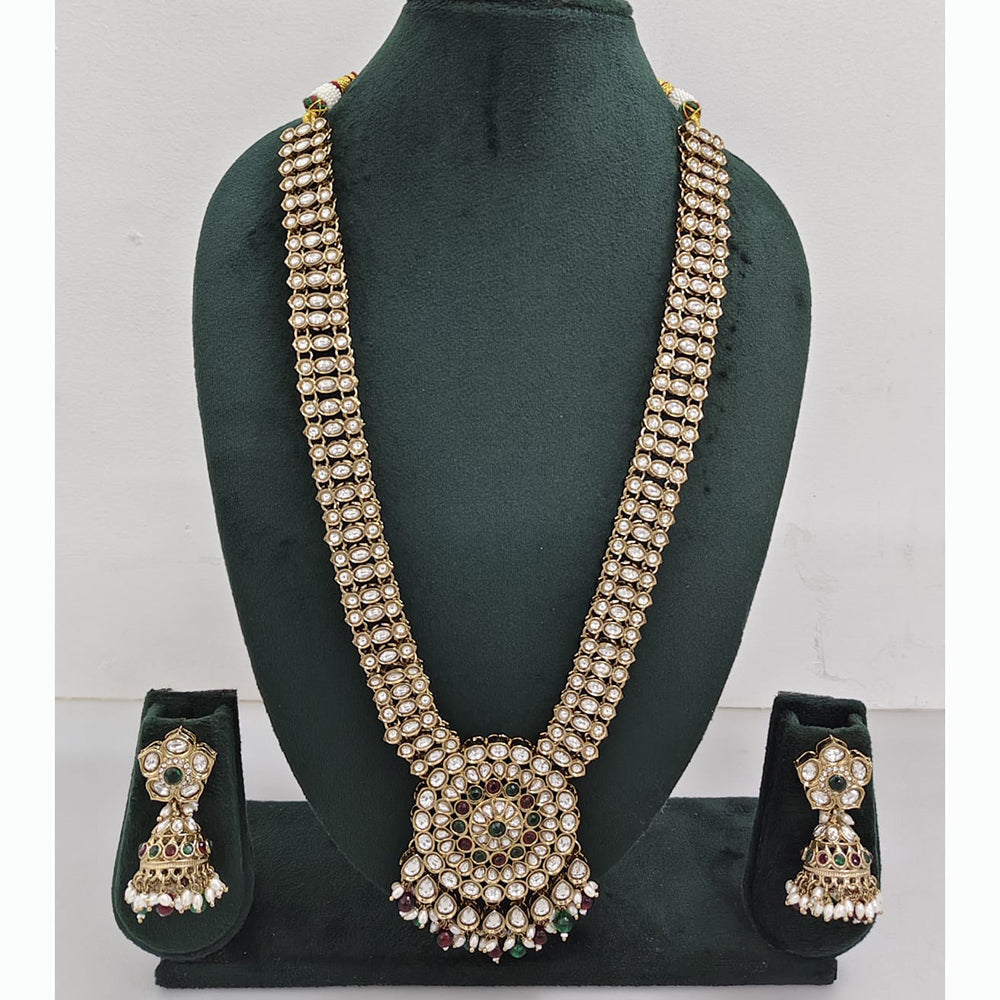 Rajwadi Collection Premium Kundan Stone And Pearl Long Necklace Set