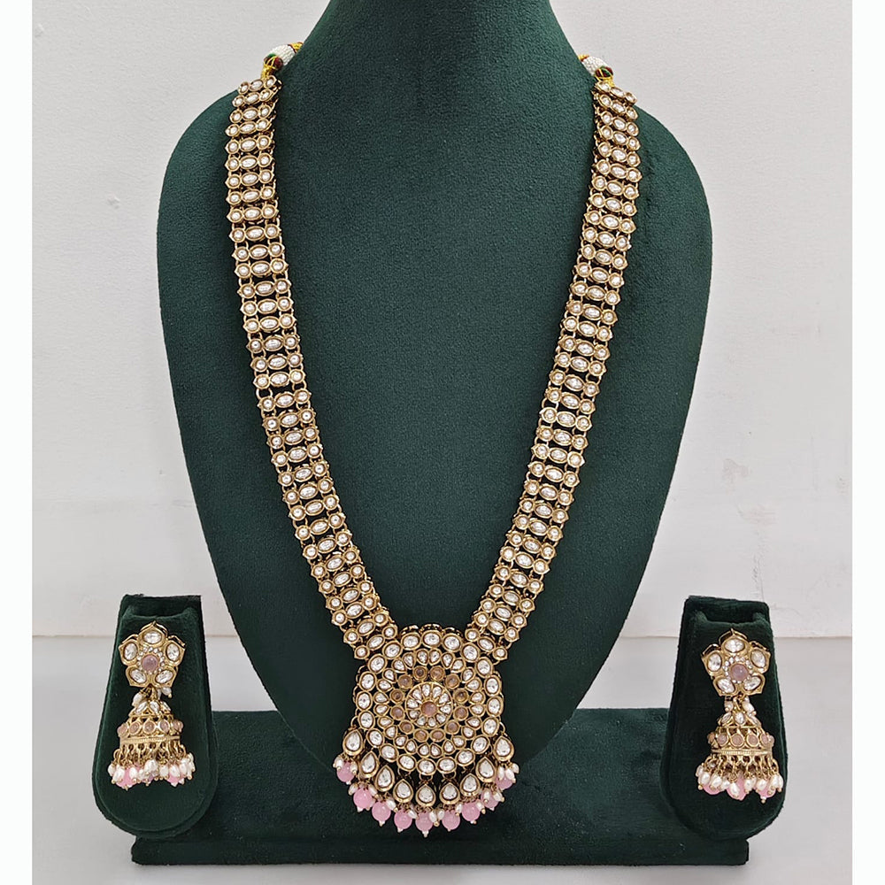 Rajwadi Collection Premium Kundan Stone And Pearl Long Necklace Set