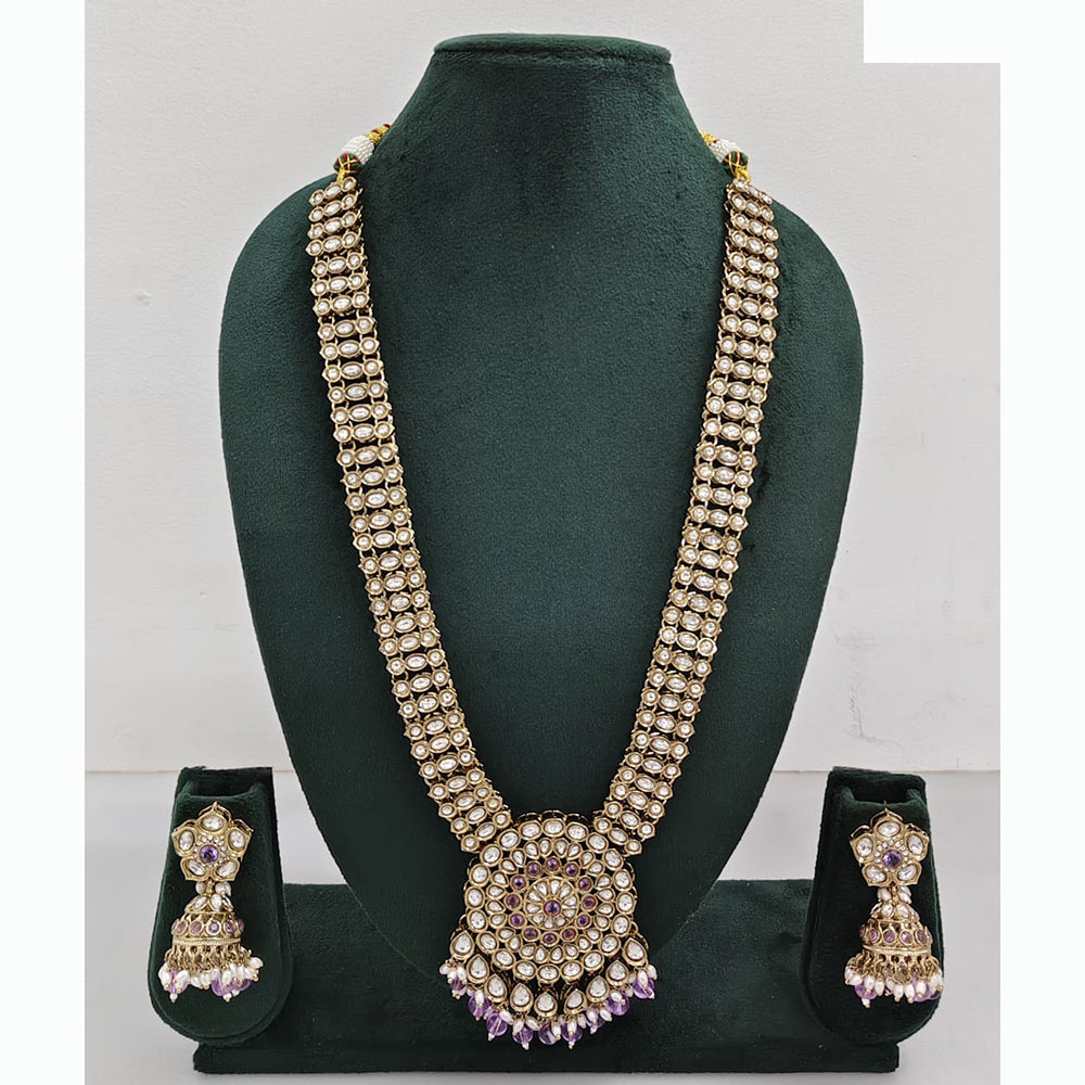 Rajwadi Collection Premium Kundan Stone And Pearl Long Necklace Set