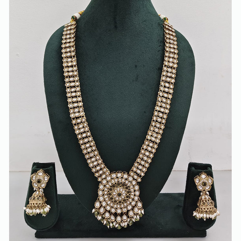 Rajwadi Collection Premium Kundan Stone And Pearl Long Necklace Set