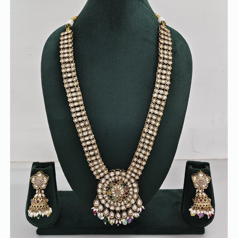 Rajwadi Collection Premium Kundan Stone And Pearl Long Necklace Set
