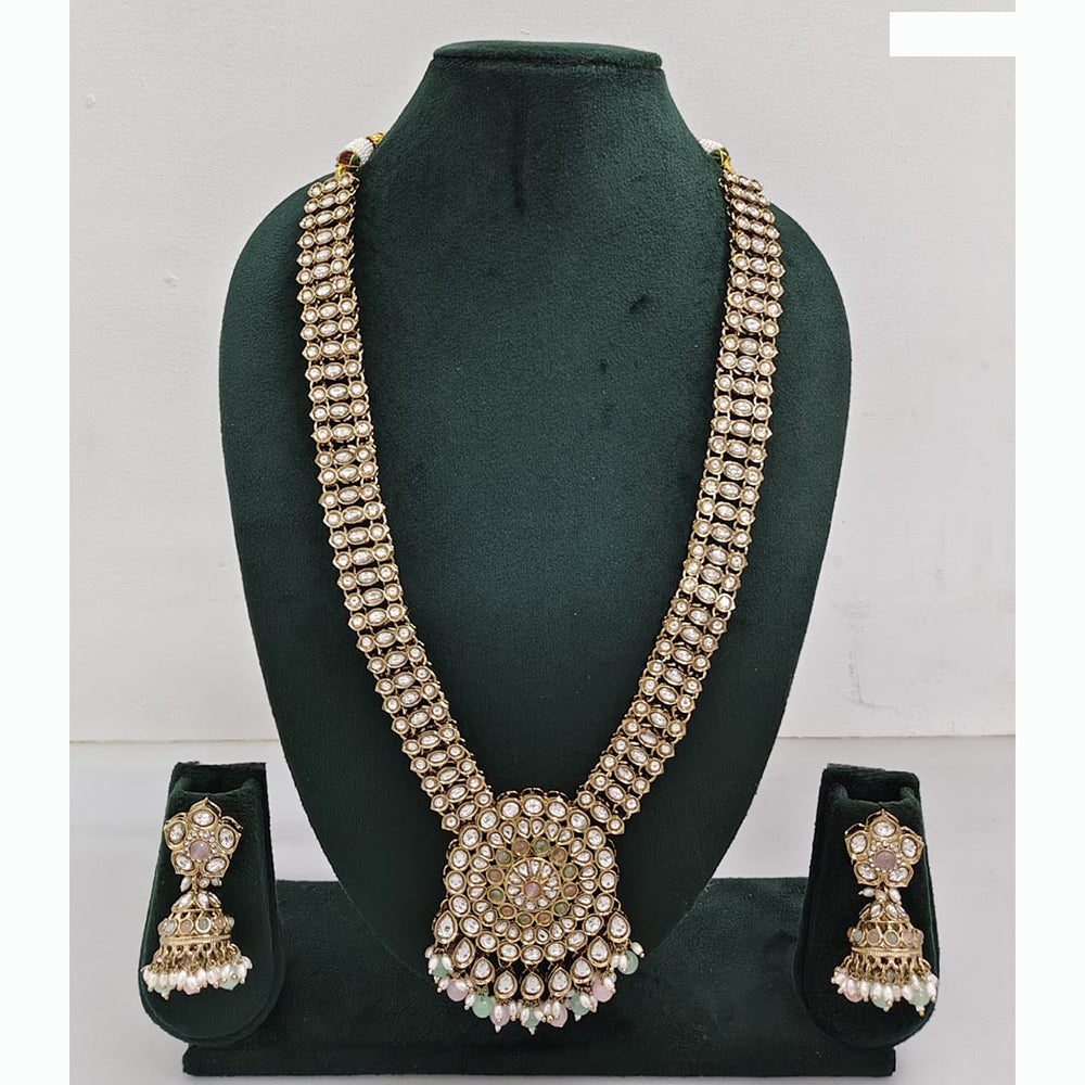 Rajwadi Collection Premium Kundan Stone And Pearl Long Necklace Set