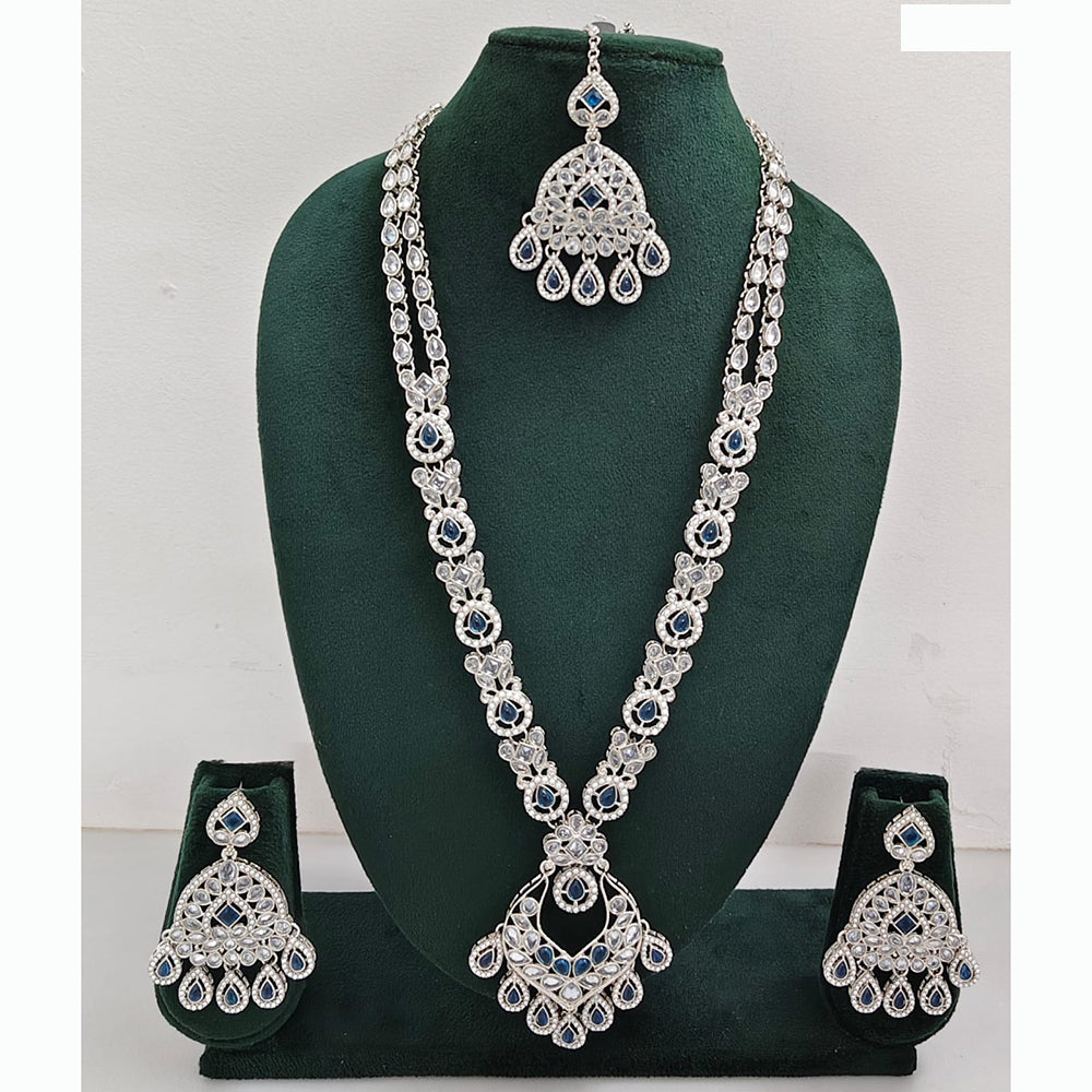 Rajwadi Collection Premium Crystal Stone And Pearl Long Necklace Set