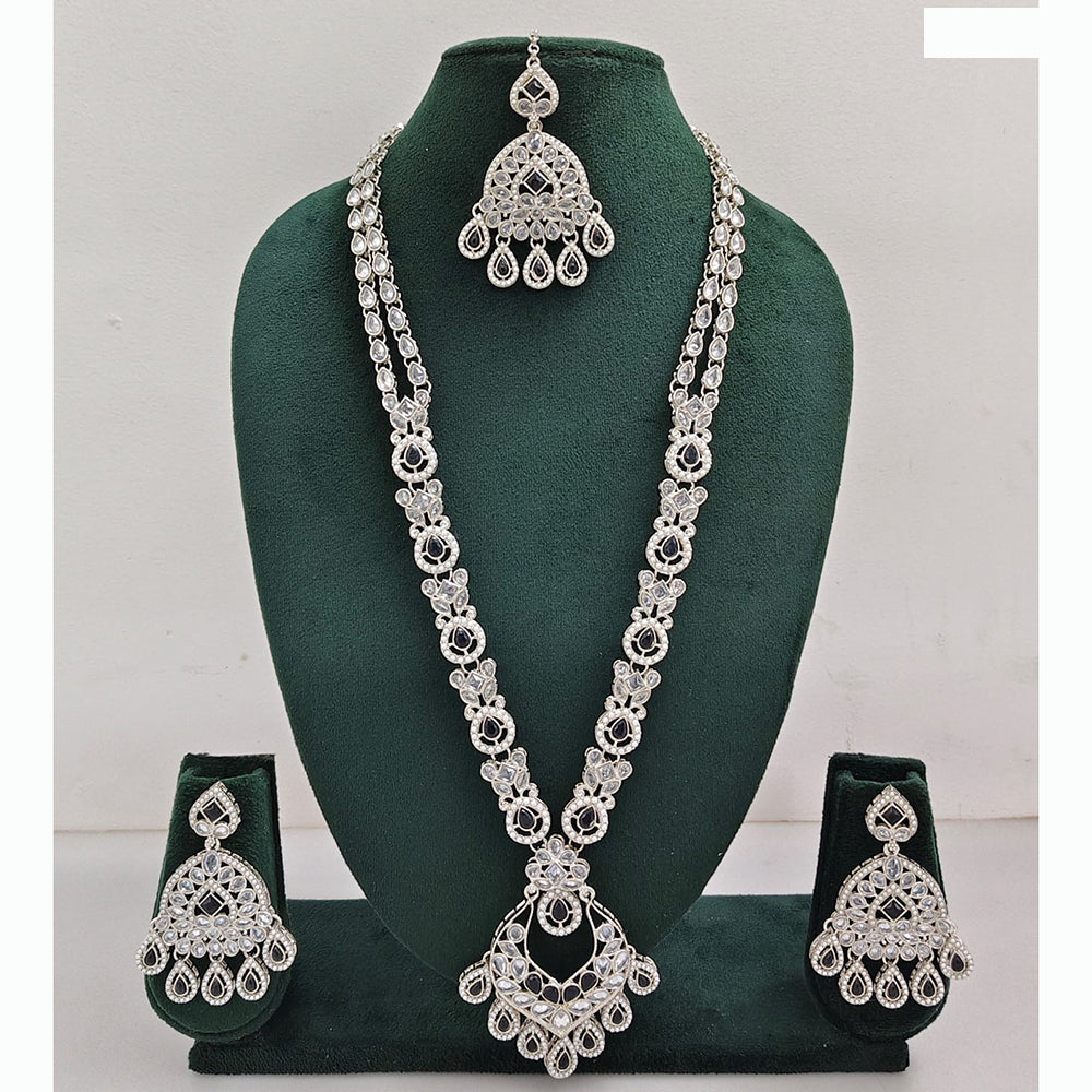 Rajwadi Collection Premium Crystal Stone And Pearl Long Necklace Set