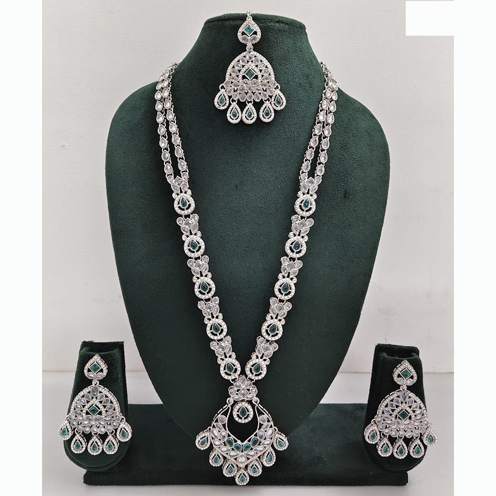 Rajwadi Collection Premium Crystal Stone And Pearl Long Necklace Set