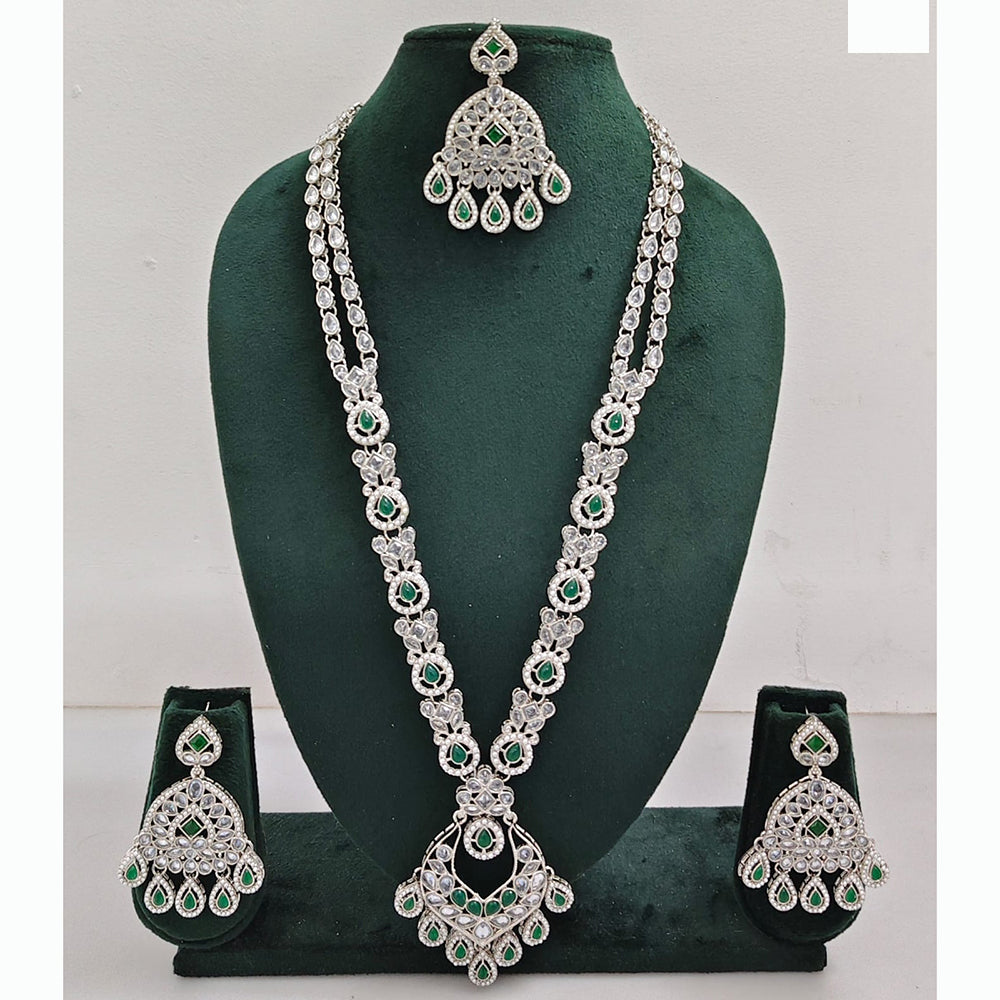 Rajwadi Collection Premium Crystal Stone And Pearl Long Necklace Set