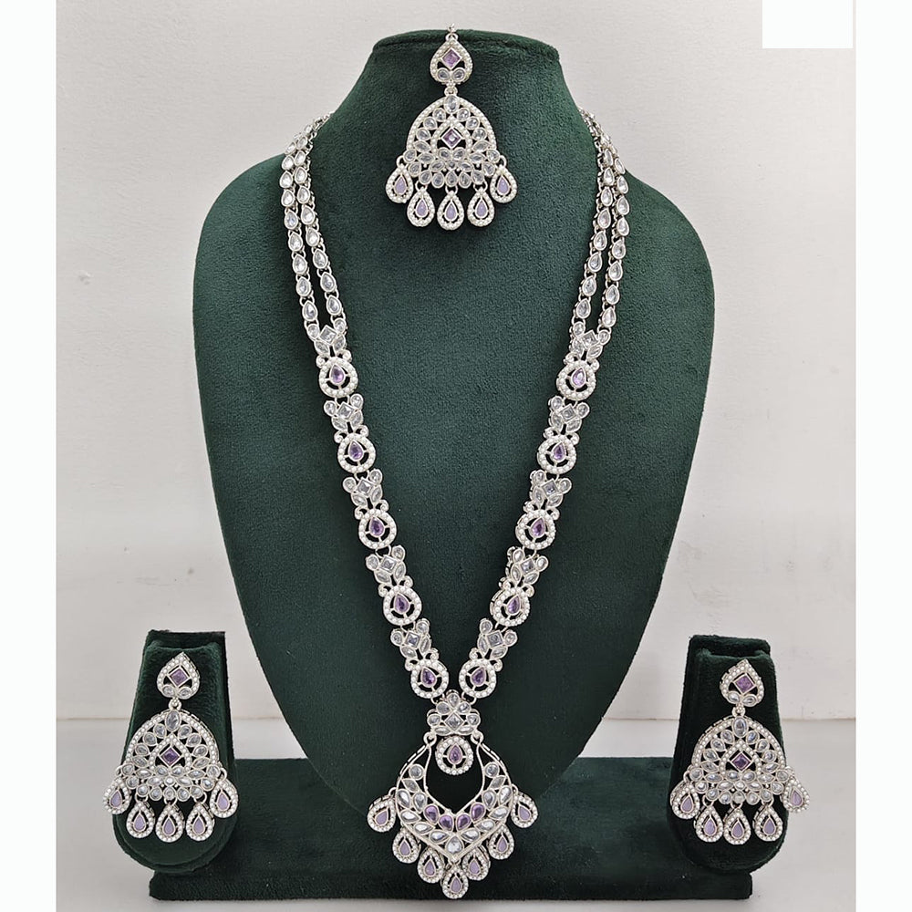 Rajwadi Collection Premium Crystal Stone And Pearl Long Necklace Set