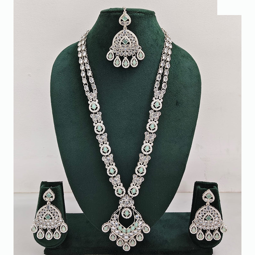 Rajwadi Collection Premium Crystal Stone And Pearl Long Necklace Set
