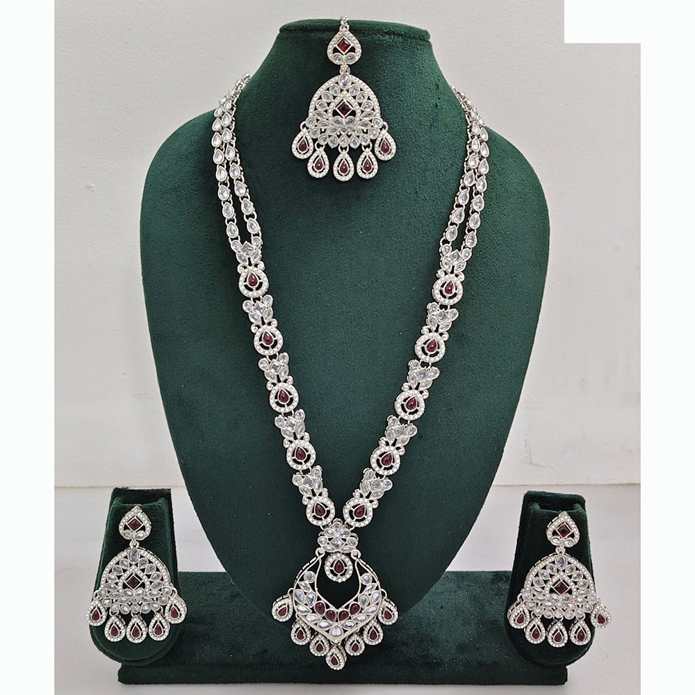 Rajwadi Collection Premium Crystal Stone And Pearl Long Necklace Set