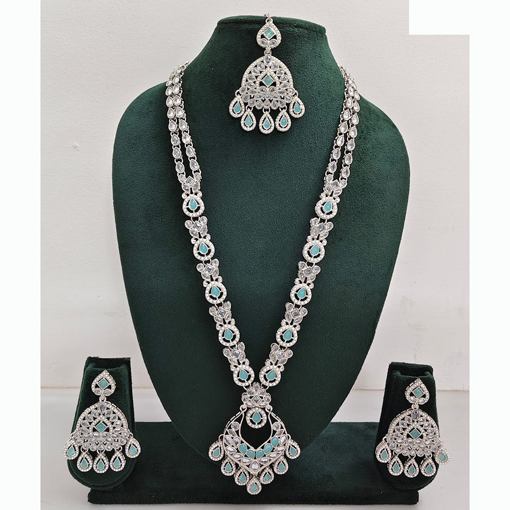Rajwadi Collection Premium Crystal Stone And Pearl Long Necklace Set