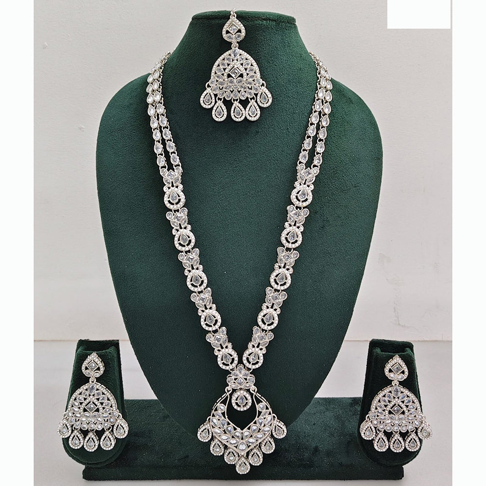 Rajwadi Collection Premium Crystal Stone And Pearl Long Necklace Set