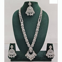 Rajwadi Collection Premium Crystal Stone And Pearl Long Necklace Set
