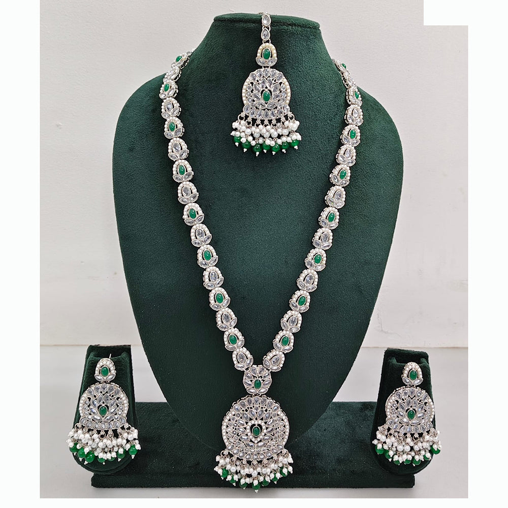 Rajwadi Collection Premium Crystal Stone And Pearl Long Necklace Set