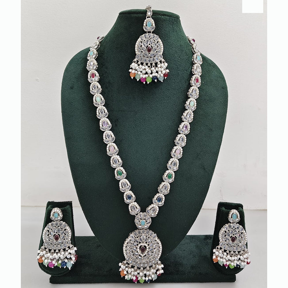 Rajwadi Collection Premium Crystal Stone And Pearl Long Necklace Set