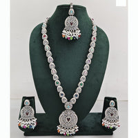 Rajwadi Collection Premium Crystal Stone And Pearl Long Necklace Set