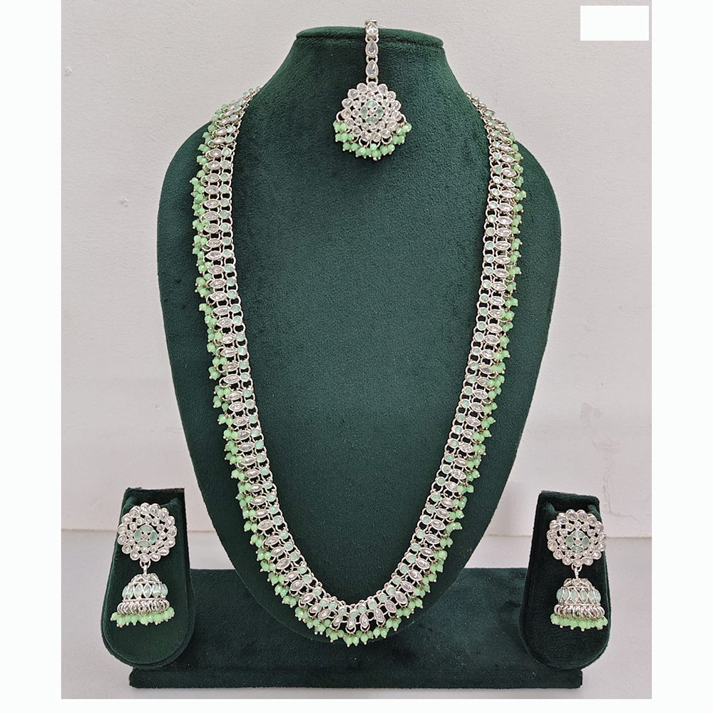 Rajwadi Collection Premium Crystal Stone And Pearl Long Necklace Set