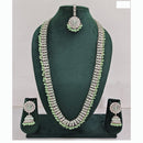 Rajwadi Collection Premium Crystal Stone And Pearl Long Necklace Set