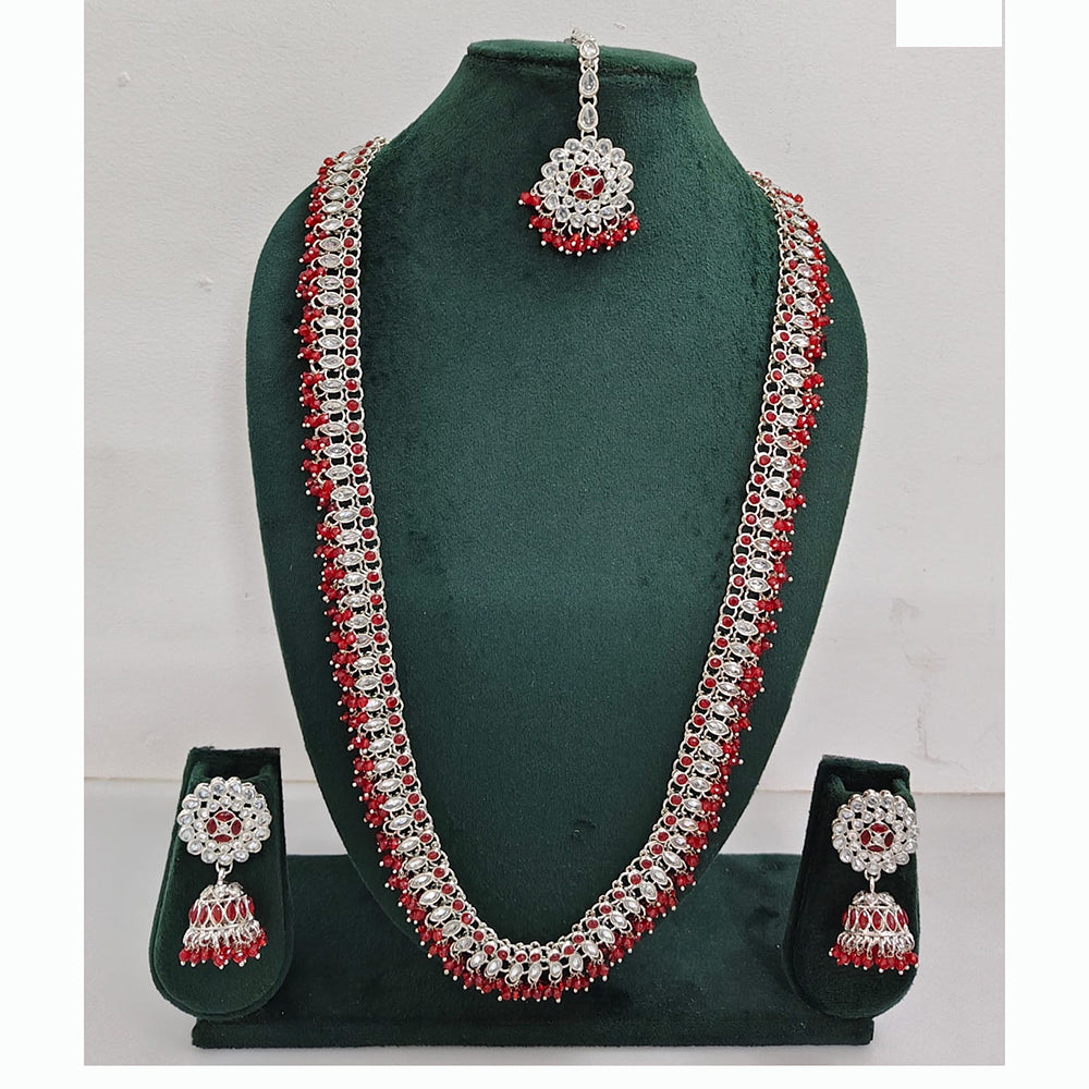 Rajwadi Collection Premium Crystal Stone And Pearl Long Necklace Set