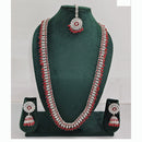 Rajwadi Collection Premium Crystal Stone And Pearl Long Necklace Set