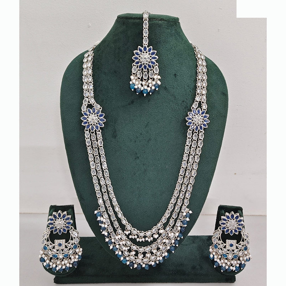 Rajwadi Collection Premium Crystal Stone And Pearl Long Necklace Set