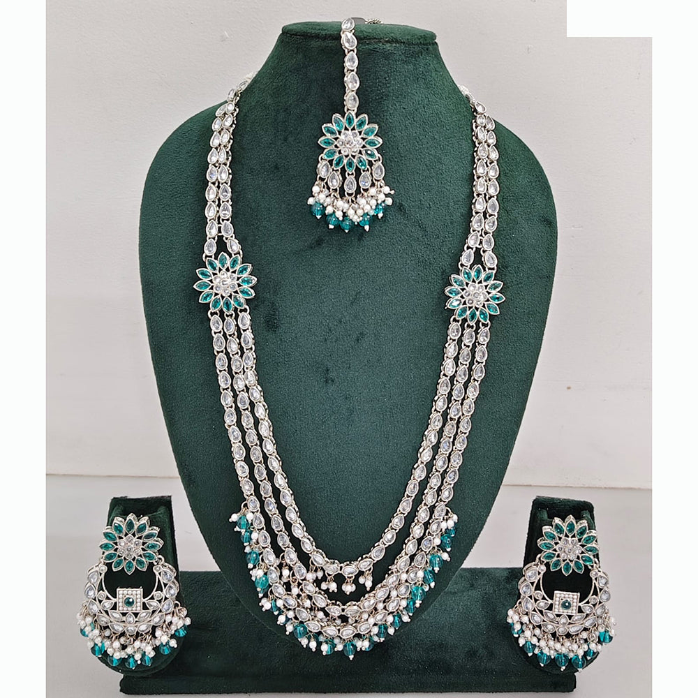 Rajwadi Collection Premium Crystal Stone And Pearl Long Necklace Set