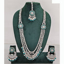 Rajwadi Collection Premium Crystal Stone And Pearl Long Necklace Set