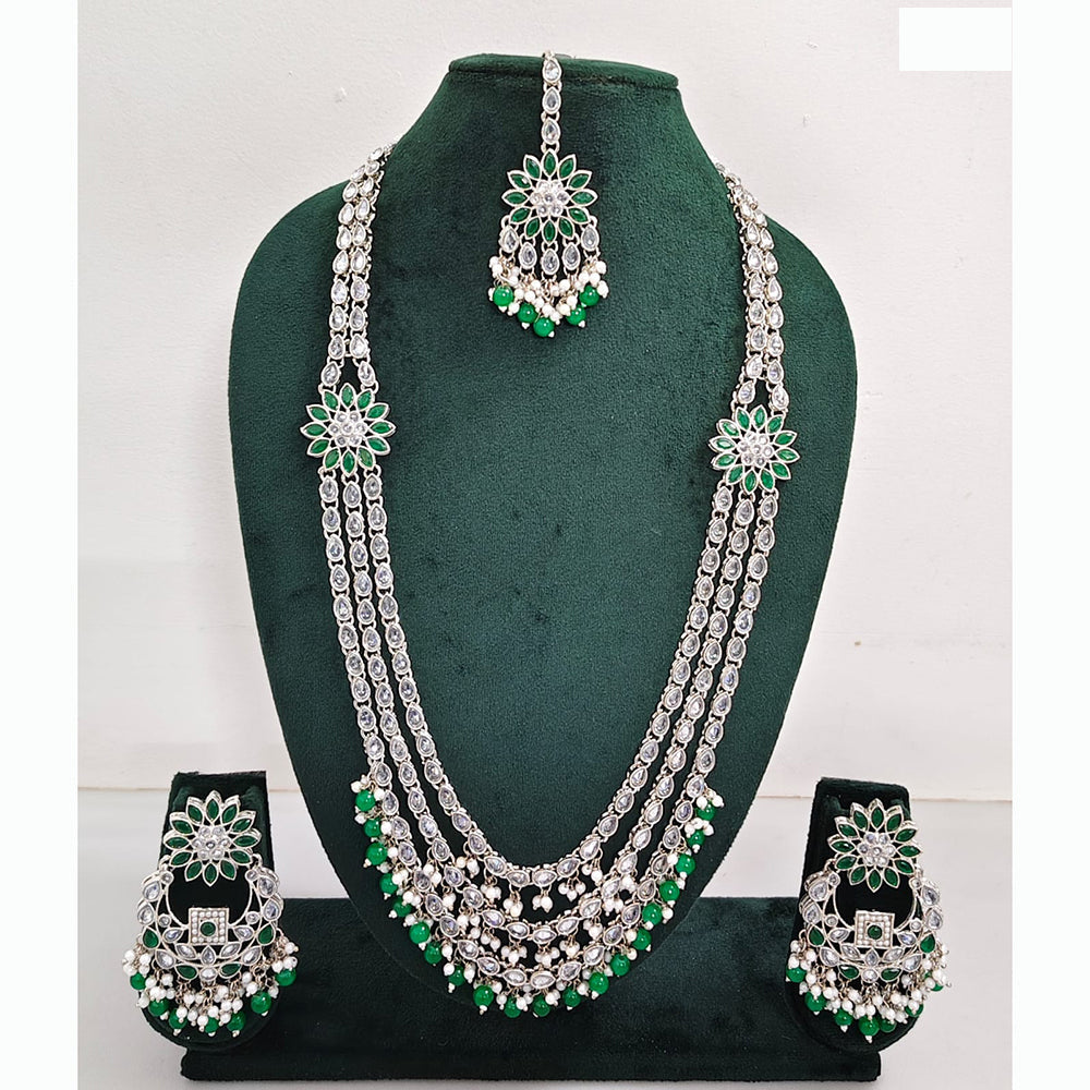 Rajwadi Collection Premium Crystal Stone And Pearl Long Necklace Set