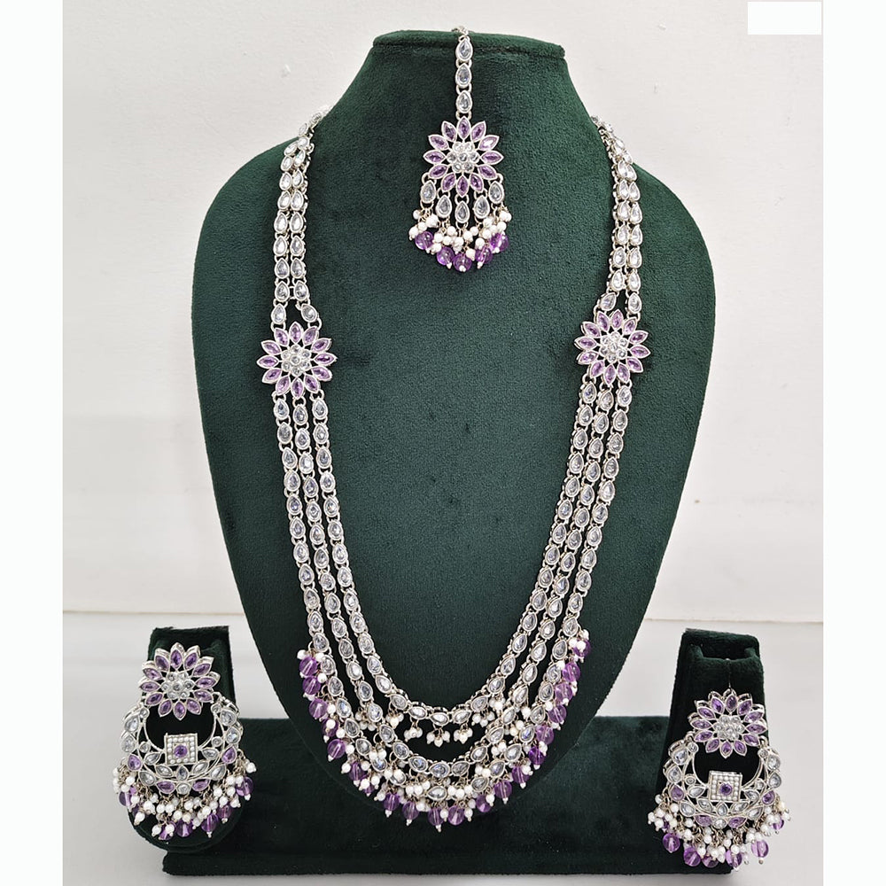 Rajwadi Collection Premium Crystal Stone And Pearl Long Necklace Set