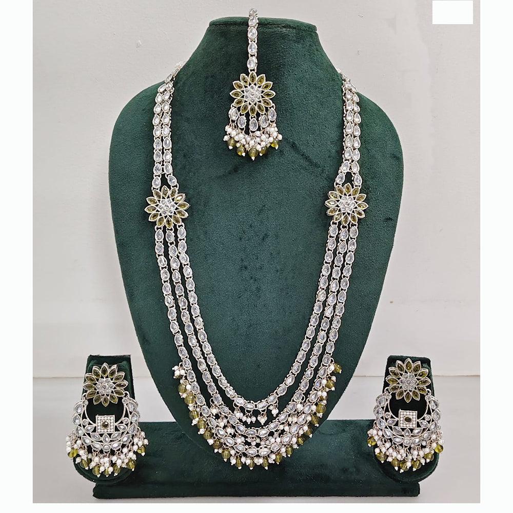 Rajwadi Collection Premium Crystal Stone And Pearl Long Necklace Set