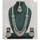 Rajwadi Collection Premium Crystal Stone And Pearl Long Necklace Set