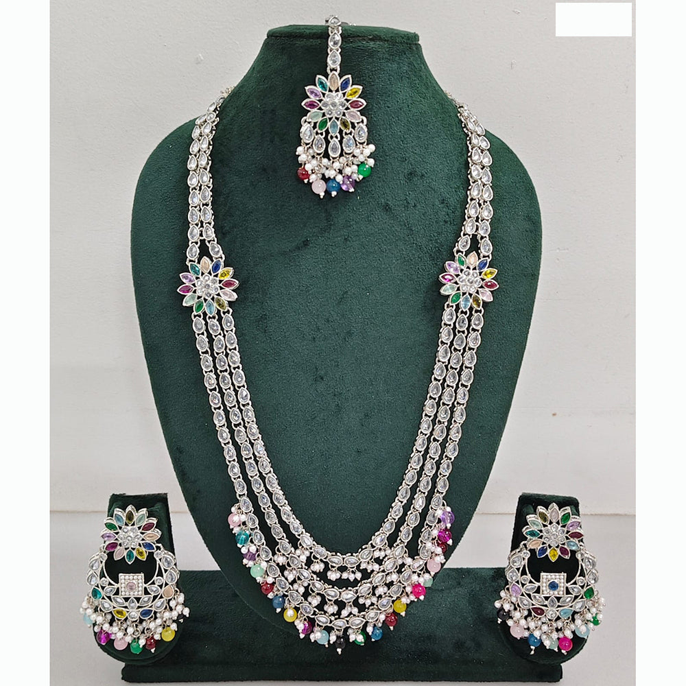 Rajwadi Collection Premium Crystal Stone And Pearl Long Necklace Set