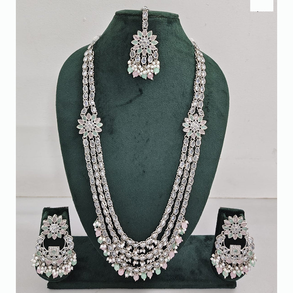 Rajwadi Collection Premium Crystal Stone And Pearl Long Necklace Set