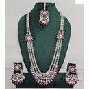 Rajwadi Collection Premium Crystal Stone And Pearl Long Necklace Set