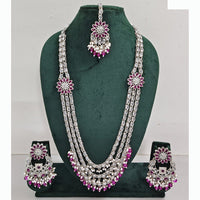Rajwadi Collection Premium Crystal Stone And Pearl Long Necklace Set