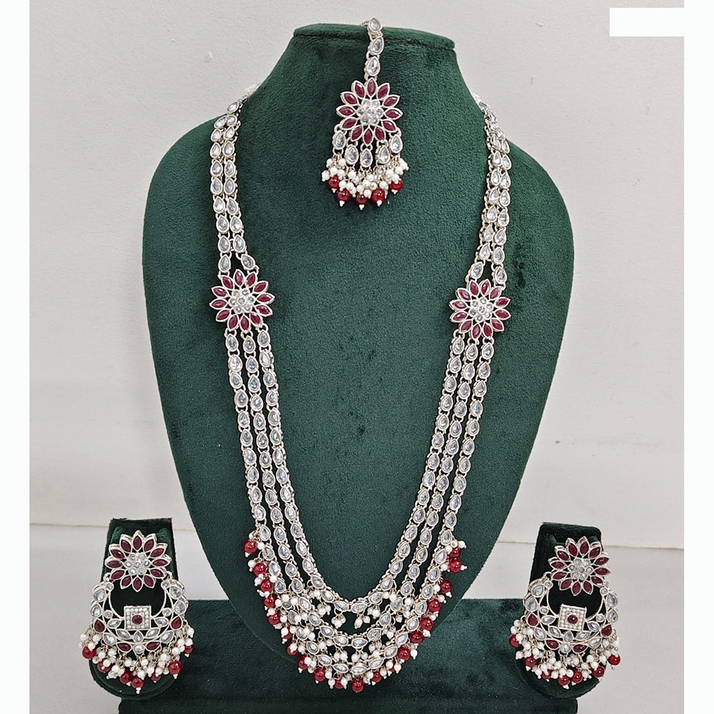 Rajwadi Collection Premium Crystal Stone And Pearl Long Necklace Set