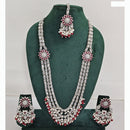 Rajwadi Collection Premium Crystal Stone And Pearl Long Necklace Set