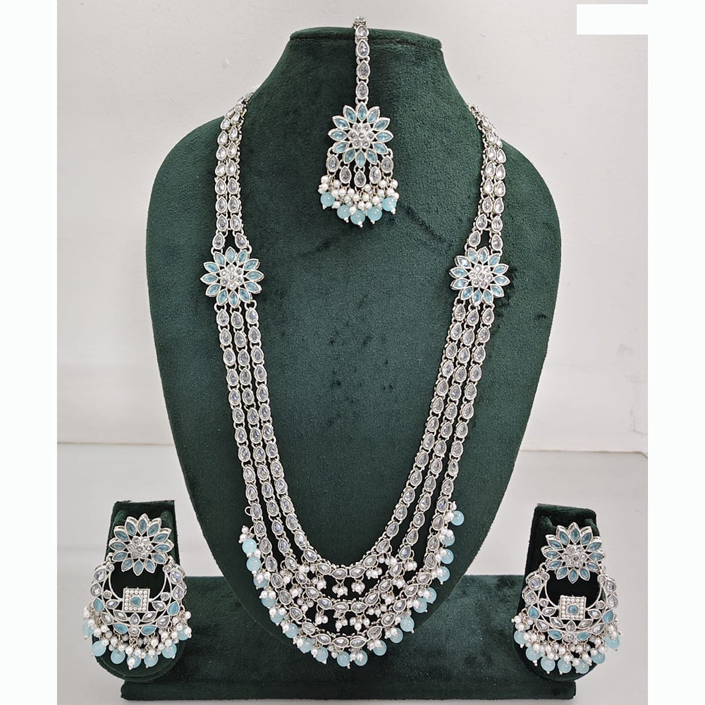Rajwadi Collection Premium Crystal Stone And Pearl Long Necklace Set