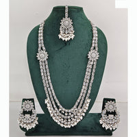 Rajwadi Collection Premium Crystal Stone And Pearl Long Necklace Set