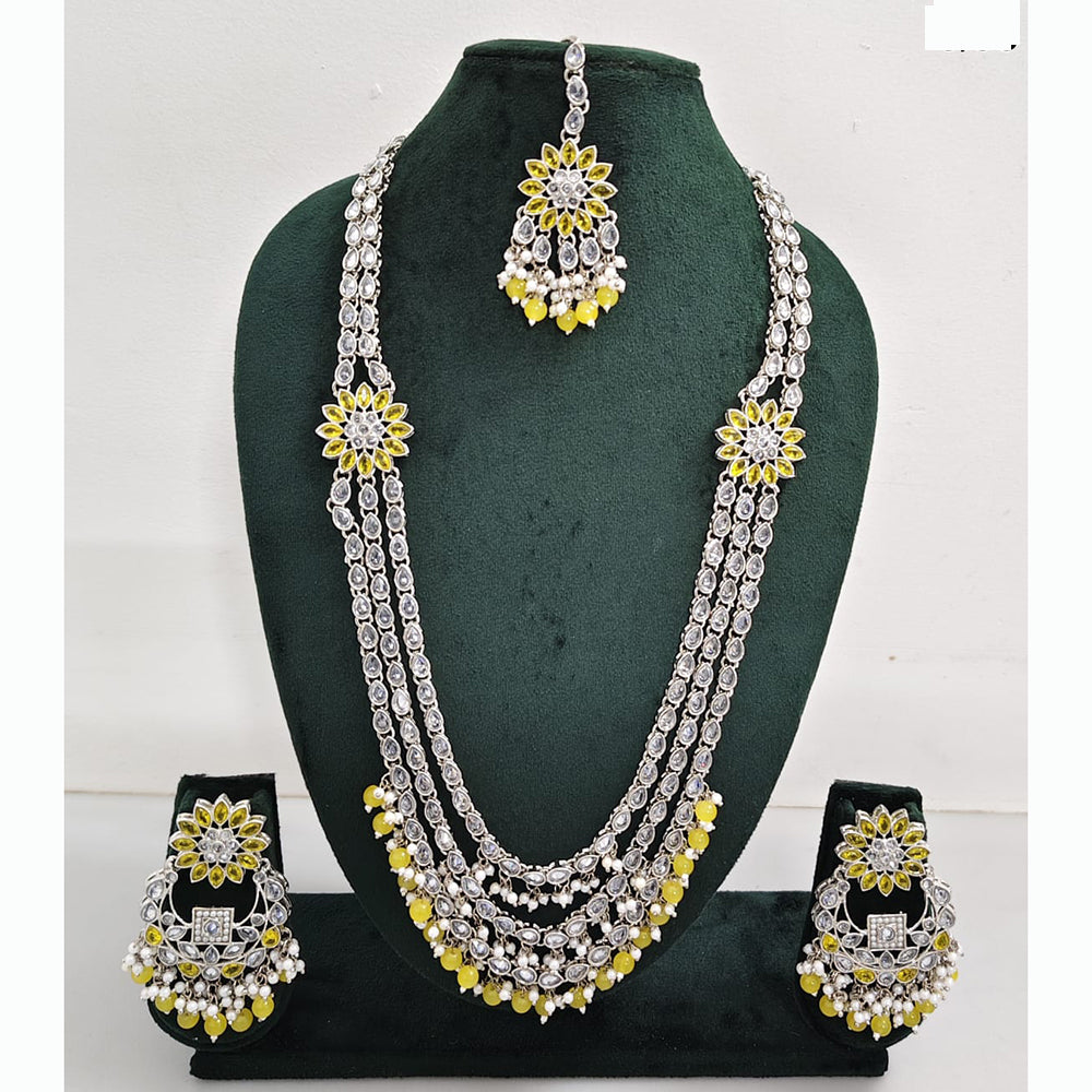 Rajwadi Collection Premium Crystal Stone And Pearl Long Necklace Set