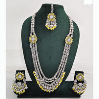 Rajwadi Collection Premium Crystal Stone And Pearl Long Necklace Set
