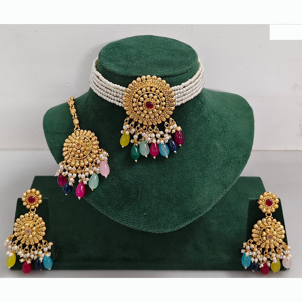 Rajwadi Collection Traditional Pota Stone Choker Necklace Set