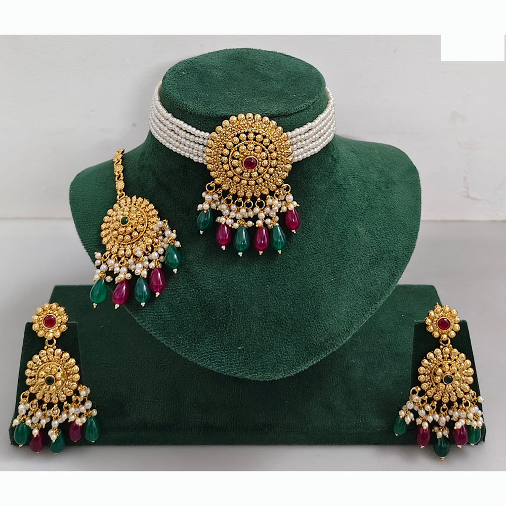 Rajwadi Collection Traditional Pota Stone Choker Necklace Set